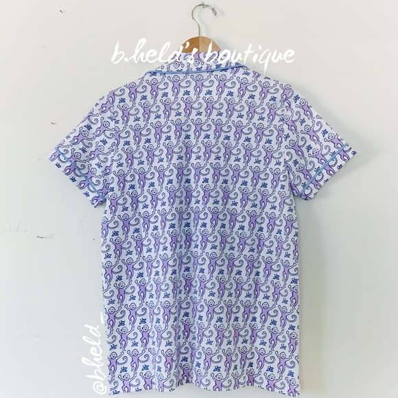Roller Rabbit Monkey Polo Pajamas in Lavender Monkey Purple Blue Size S New NWT - Picture 8 of 17